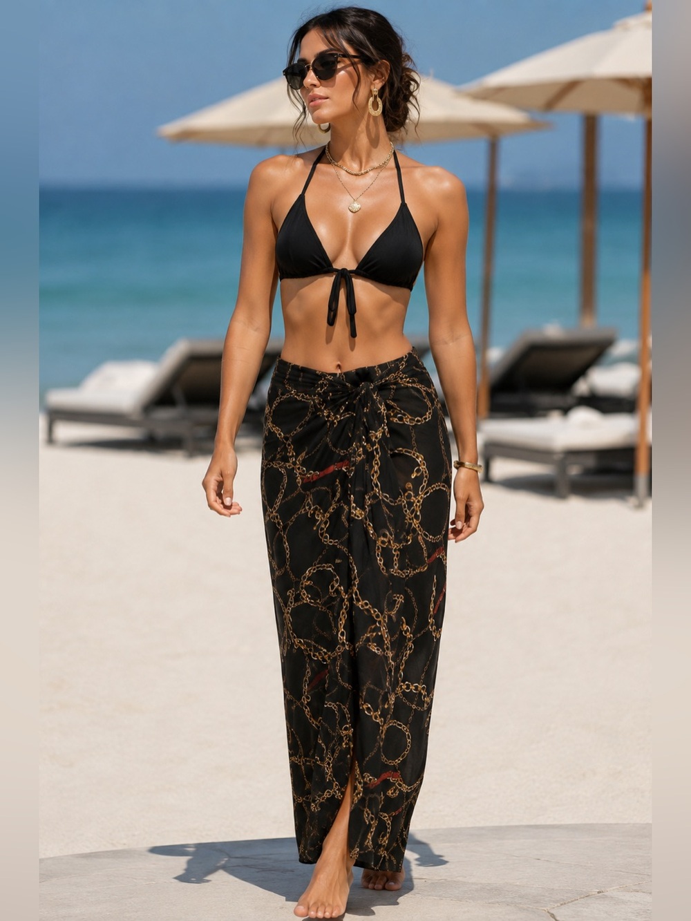 Walter Baker Black and Gold Chain Print Dress